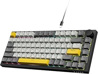 ATTACK SHARK Ajazz Hot Swappable Mechanical Keyboard 75% Percent,TLK Custom Wired Keyboard Gaming with Rotary Knob,RGB Backlit,Gasket,NKRO,PBT Keycaps for Win/Mac,Moon Yellow Linear Switch