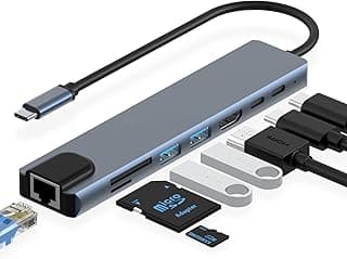 موزع USB C من ازيزكو، محول USB نوع سي مع HDMI 4K وايثرنت RJ45 وشحن USB C PD و2 USB 3.0 وفتحة SD/TF متوافق مع ماك بوك برو واللابتوب بنظام ويندوز من النوع سي