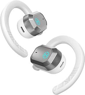 سماعات Air 2 Open Ear بخطاف للأذن، سماعات لاسلكية بلوتوث 5.3 مفتوحة الأذن مع تعزيز للباس، ميكروفون ENC مدمج، 28 ساعة تشغيل، إضاءة RGB، خطاف سيليكون للرياضة والجري والجيمنج - أبيض