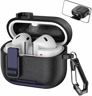 جراب Eco متوافق مع سامسونج Galaxy Buds 3 Pro/Buds 3 مقاوم للصدمات (قفل آمن) لـ Galaxy Buds 3 & Galaxy Buds 3 Pro (2024) مع ميدالية (كحلي في أسود)