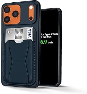 جراب سيليكون لايفون 17 Pro Max مع جيب جلدي للبطاقات، مسند خلفي للوضع الأفقي والرأسي، حامل مغناطيسي متوافق مع ابل ايفون 17 Pro Max (6.9 بوصة) (كحلي)