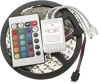 شريط LED ذكي - شريط LED 5 أمتار 3528 مقاوم للماء يدعم ألوان RGB، مزود بريموت وشاحن، سهل التركيب بالملصق اللاصق، مثالي للإضاءة المنزلية أو المكتبية أو الحديقة أو الفعاليات، توفير للطاقة.