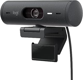 كاميرا ويب بريو 500 FHD مع تصحيح تلقائي للضوء ووضع العرض وميكروفون مزدوج لتقليل الضوضاء من لوجيتيك، رصاصي