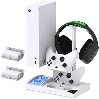 حامل مروحة تبريد متوافق مع Xbox Series S بطارية قابلة لاعادة الشحن 1400mAh من واي يو ايه ان اتش او تي منفذ شاحن وحدة تحكم ونظام لجهاز XSS - ابيض اس بي USB