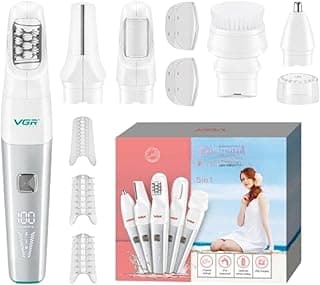 V- 752 5-in-1 Waterproof Electric Hair Removal Set, IPX5 Rated, 2 Speed Settings, LCD Display, epilator head, body Trimmer, nose Trimmer, Callus remover head, facial Cleansing, White
