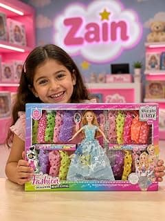 مجموعة دمية ZAIN Star Girl بتصميم عصري - دمية بشعر أشقر، 18 فستان متنوع، فرشاة شعر ومرآة