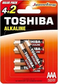Toshiba Power Alkaline AAA Batteries, 1.5V Long-Lasting Reliable Energy, 6 Pack Blister