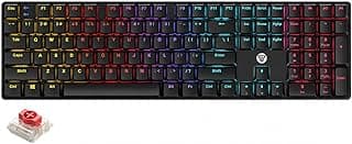 كيبورد العاب ميكانيكي اتوم من فانتيك - مفاتيح منخفضة - 17 وضع RGB - اغطية مفاتيح اضافية (اسود (مفتاح احمر)، AIR108 MK314)