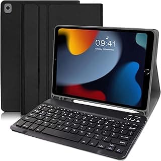 AWH iPad 10.2 Keyboard Case 9th Generation(2021)-iPad Case with Keyboard 10.2 inch,Detachable Wireless Keyboard Case with Pencil Holder, (UK Layout) Keyboard for ipad 9th Generation/8th Gen/7th-Black