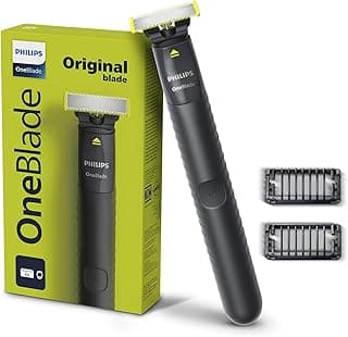 OneBlade QP1424/10 Trim, Edge and Shave, 2 x Click-on Stubble Combs (1, 3 mm), Rechargeable, Wet & Dry Use - International Warranty