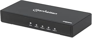 موزع HDMI بـ 4 منافذ 4K@60Hz يعمل بالكهرباء، يدعم فيديو 3D كامل وألوان عميقة وHDR - أسود