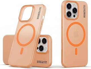 جراب ظهر لهاتف iPhone 12/iPhone 12 Pro مقاس 6.1 بوصة، ظهر مطفي شفاف أنيق متوافق مع الإكسسوارات المغناطيسية اللاسلكية | جراب موبايل مقاوم للخدش والصدمات (برتقالي)