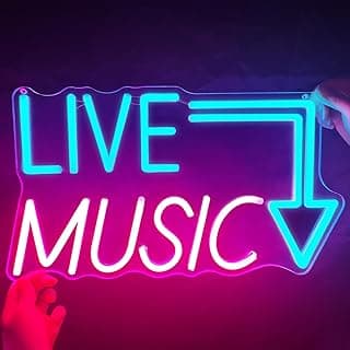 HAJAE Live Music Neon Sign, Dimmable Led Neon Signs for Wall Decor Bedroom Man Cave Game Room Home Bar Decor, Handcrafted Live Music Led Sign for Music Studio Nightclubs Parties (Live Music)
