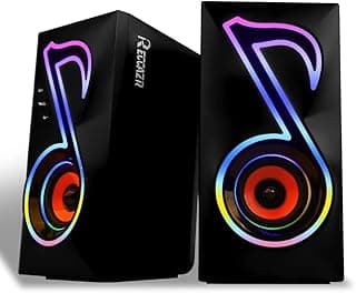 مكبرات صوت للكمبيوتر من ريكازر، مكبرات صوت العاب RGB مع 6 اوضاع اضاءة وتحكم سهل في مستوى الصوت، مكبرات صوت ستيريو 2.0 قناة تعمل بمنفذ USB 10 واط مع AUX 3.5 ملم للكمبيوتر واللابتوب والكمبيوتر المكتبي
