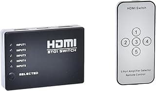 محول HDMI معدني 5T01 مع ريموت كنترول وكابل ايه يو اكس للتلفزيون - متعدد الألوان