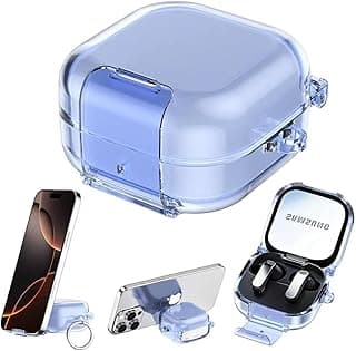 Clear case for Samsung Galaxy Buds 4/4 Pro (2026) Case Cover with Lock Phone,Shockproof Protective Cases with Anti-Yellowing Protection and Keychain for Galaxy Buds 4/4 Pro (Clear Blue)