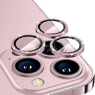 Camera Lens Protector for iPhone 12/12 Mini, 9H Tempered Glass Camera Cover, Metal Ring Decoration Accessories (Glitter Pink)