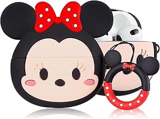 جراب سيليكون ناعم مضاد للصدمات لسماعات ابل AirPods 1/2، تصميم ثلاثي الأبعاد إبداعي ولطيف مع ميدالية مفاتيح (ميكي)