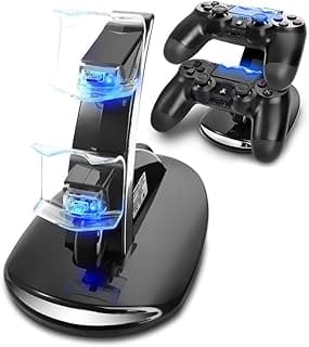 شاحن مزدوج ليد تحكم PS4، قاعدة شحن USB سريعة مع مؤشر LED لجهاز سوني PS4 / PS4 Pro / PS4 Slim