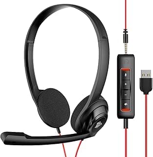 سماعة رأس HW02 بمنفذ USB للكمبيوتر مع ميكروفون للمكالمات الواضحة، سماعة سلكية خفيفة الوزن توضع على الأذن لـ MS Teams، سكايب، الندوات عبر الإنترنت، مراكز الاتصال والمزيد (أسود)