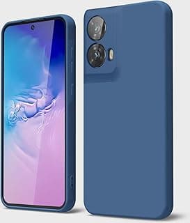 جراب حماية من السيليكون السائل لموبايل موتورولا ايدج 50 فيوجن الجيل الخامس 5G من جوجمي ومع بطانة من المايكروفايبر مضاد للخدش والصدمات من البولي يوريثين الحراري، لون أزرق