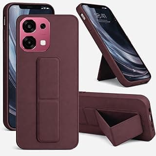 جراب حماية بمسند لهاتف OPPO A6 PRO مع حامل مغناطيسي للسيارة، سيليكون ناعم، مسند أفقي ورأسي، حزام معصم، حماية كاملة ضد البصمات (أحمر نبيذي)
