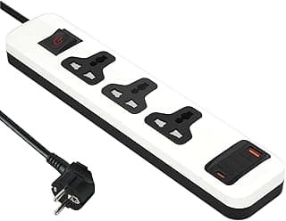 مشترك كهربائي من 3 منافذ بملائمة عالمية من اي لوك (لون أبيض، USB-C وUSB-A)