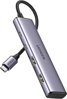 هب يوجرين USB C، موزع 4 منافذ بسرعة 5Gbps مع منفذي USB-C ومنفذي USB-A، هيكل ألومنيوم متوافق مع ماك بوك M1/M2، ايباد برو، XPS، اتش بي، سامسونج S23