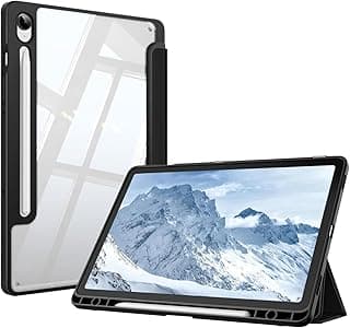 جراب حماية لسامسونج جالاكسي تاب S10 لايت / S10 FE / S9 FE مقاس 10.9 بوصة، جراب نحيف مقاوم للصدمات مع مكان للقلم، يدعم النوم والاستيقاظ التلقائي، ظهر شفاف (أسود)