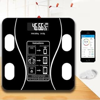 ميزان شخصي رقمي، ميزان وزن ذكي مع بلوتوث وتطبيق، شاشة مراقبة مكونات الجسم قابلة للشحن USB (أسود)