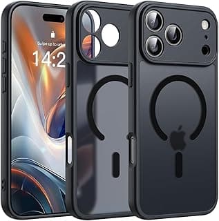 جراب مغناطيسي لهاتف iPhone 17 Pro (متوافق مع MagSafe) (مع حماية لعدسة الكاميرا) نحيف مطفي غير لامع مضاد للصدمات ومضاد للبصمات (أسود) (Iphone 17 Pro)