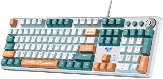 Aula F2088-PRO WIND Full Gaming Mechanical Keyboard (Arabic/English) – Blue Switches - Blue LED Backlit - Full Size 104 PBT Keycaps - Removable Top Cover & Multimedia Control Knob (Software) |