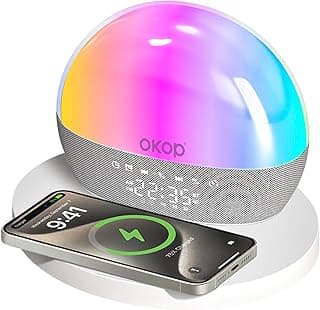 Portable Bluetooth Speaker with 15W Wireless Charger, Dual Alarm & Ambient Light, Digital Display, White Noise, BT 5.4 for Bedside, Home Office - Tech Present (Gray)