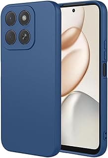 Honor X7d Shockproof Liquid Silicone Back Case Cover with Fur Lined Interior and Full Camera Cover for Honor X7d (Navy)