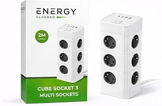 شريط طاقة تاور مع 12 منفذ EU ومنفذين USB و2 USB نوع C، حماية من الحمل الزائد، كيبل نحاسي بطول 2 متر، برج تمديد مقاوم للاشتعال 16 امبير 4000 واط