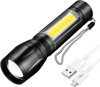 مصباح يدوي ليد تكتيكي من واي اند ال، مصباح يدوي صغير قابل لإعادة الشحن بمنفذ USB و3 أوضاع إضاءة، مصباح جانبي سي او بي مقاوم للماء وقابل للتكبير، قلم جيب محمول للاستخدام الداخلي والخارجي (مصباح يدوي)