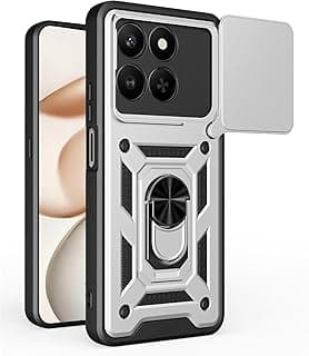 جراب حماية لهونر X7D، مضاد للصدمات والخدش، تصميم جذاب مع غطاء للكاميرا وحلقة معدنية متعددة الوظائف (فضي)