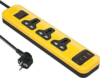 مشترك كهربائي 3 منافذ شاملة من اي لوك، أصفر، 2 منفذ USB نوع سي و2 منفذ USB نوع ايه