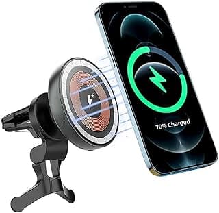 CH-309 Transparent 15W Magnetic Wireless Car Fast Charger, Aluminum Alloy & Tempered Glass MagSafe Compatible Mount with USB-C, Cyber-Style High-Speed Phone Holder – Black | 18 Months Warranty