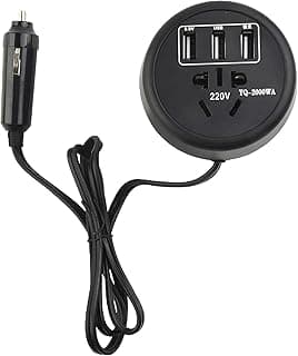 محول طاقة للسيارة 150W مع 3 منافذ USB للشحن السريع ومقبس 220V AC لشحن الهواتف واللابتوب والكاميرات أثناء القيادة