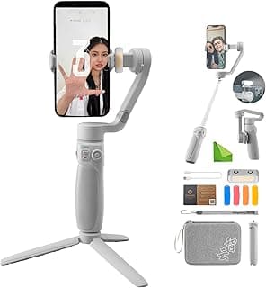 جيمبال Zhiyun Smooth Q4 لتثبيت الهاتف الذكي ايفون واندرويد، جيمبال 3 محاور مع عصا سيلفي مدمجة، إضاءة مغناطيسية، حقيبة حمل، ترايبود، كومبو Zhi yun Smooth Q4