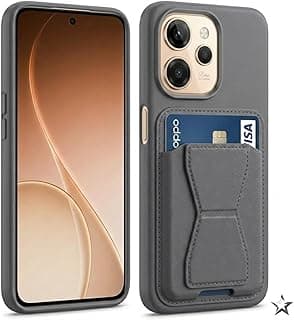 جراب محفظة جلد متوافق مع Oppo Reno 15F، غطاء خلفي جلد مع إطار TPU، جراب حماية ضد الصدمات مع حامل بطاقات (رمادي)