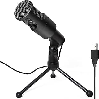 ميكروفون USB للكمبيوتر، PS4، PS5 واللابتوب، ميكروفون مكثف مع حامل قابل للطي وزر كتم للصوت للبث، الجيمنج، البودكاست، التسجيل، واليوتيوب، متوافق مع ماك