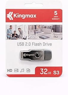 فلاش ميموري S3 USB 2.0 لنقل البيانات بسريع عالية وتصميم مدمج ومتين، مثالية لحفظ الملفات والموسيقى والصور والفيديوهات، سعة 32 جيجابايت من من كينج ماكس