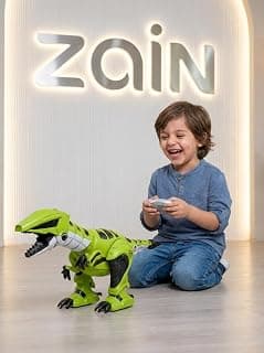 زين ديناصور روبوتي ذكي بجهاز تحكم عن بعد - لعبة تي-ريكس تفاعلية مع عيون متوهجة وحركة مشي وتأثيرات صوتية للاطفال