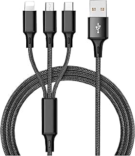 كابل شحن USB متعدد، 3 في 1 شاحن سريع مع تايب سي، مايكرو USB متوافق مع التابلت/ايفون/سامسونج/جوجل بيكسل