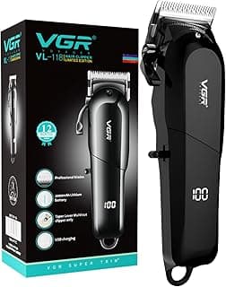 ماكينة حلاقة الشعر الاحترافية السلكية واللاسلكية V-118 مع شاشة LED و6 اعدادات للطول | وقت تشغيل 200 دقيقة (اسود) من في جي ار