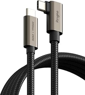 كابل USB C إلى USB C، كابل USB 3.2 Gen 2x2 بزاوية 90 درجة، سرعة نقل بيانات 20Gbps، مغطى بالنايلون (2 متر) - أسود