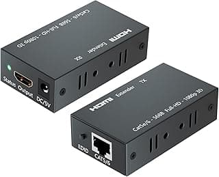 موسع HDMI حتى 60 متر/196 قدم، مرسل ومستقبل 1080P، مكرر اشارة ايثرنت عبر كابل RJ45 Cat5e/6/7 واحد، نقل من RJ45/RJ45 الى HDMI