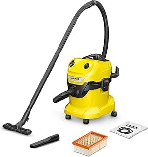 مكنسة كهربائية كيرشر WD 4 للشفط الجاف والرطب بقوة 1100 وات، خزان بلاستيك 20 لتر، وظيفة نفخ، فلتر سهل التنظيف، كابل 5 متر وخرطوم 2.2 متر